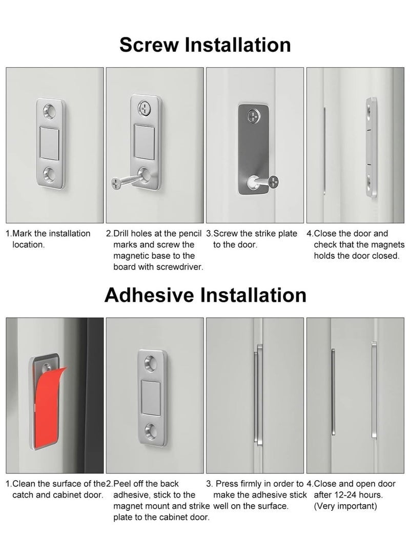 10 Pieces Cabinet Magnetic Catch Tool Set, Ultra Thin Cabinet Door Magnetic Catch for Drawer, Magnets Adhesive Cabinet Latch Magnetic Closures for Kitchen Closet and Door Closing, Magnetic Door Catch Closer (Silver/Red) - Image 4
